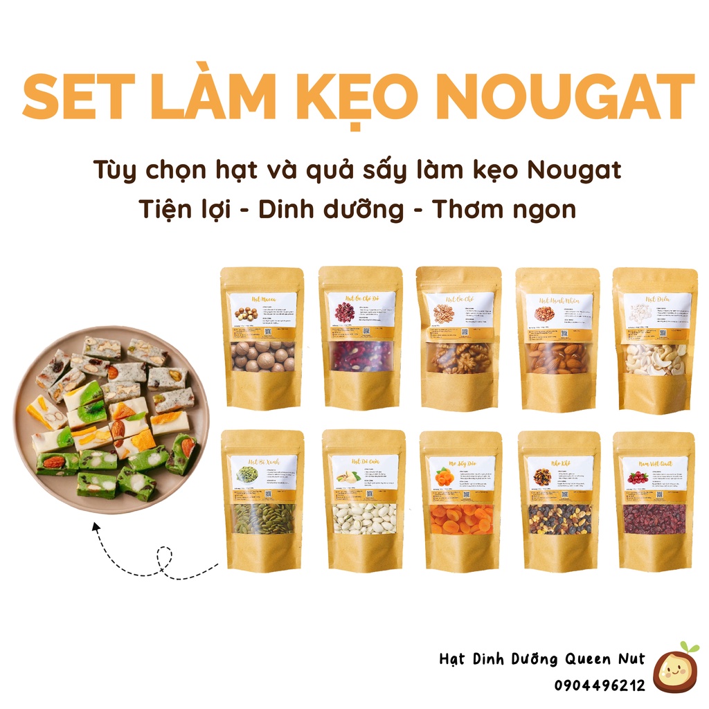 Set Hạt và Quả sấy làm Kẹo Nougat / Kẹo Hạnh Phúc - Tự làm kẹo cho dịp Tết, quà tặng tiện lợi