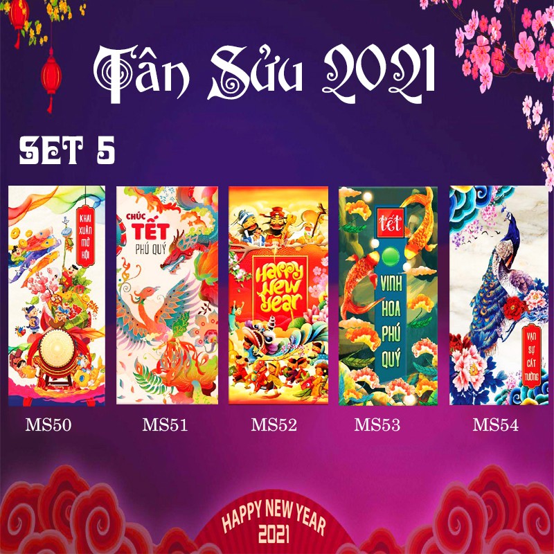 Bao Lì Xì Tết Xuân 2021 Nhiều Mẫu Lì Xì Giấy Grap, Giấy Bóng - Set 5  Cái