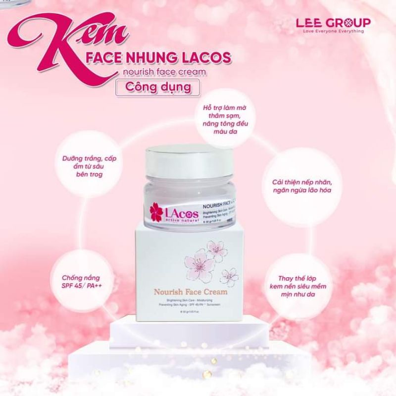 Kem Face Nhung LAcos Nourish Face Cream dưỡng da trắng sáng, giảm thâm, mờ sạm, chống lão hóa 30g