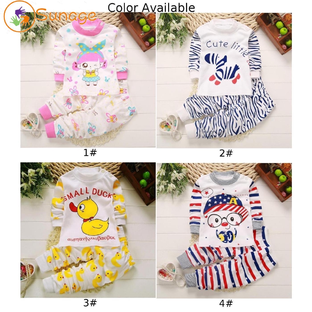 Bộ Đồ Ngủ Cotton Dài Tay Họa Tiết Hoạt Hình Xinh Xắn Dành Cho Bé Mềm