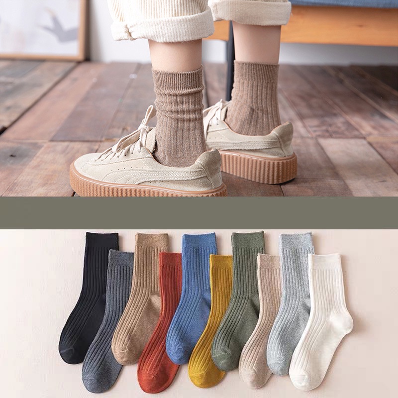 Tất vớ nữ nam cao cổ dài trắng dễ thương hàn quốc đẹp iLita chân thấp nhún đủ màu trơn đen, đỏ, vàng, xám, xanh