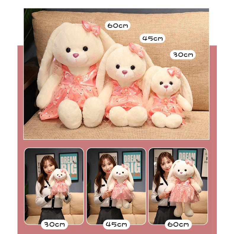 Đồ chơi thỏ nhồi bông mặc đầm cưới mềm mại phù hợp làm quà tặng sinh nhật dễ thương 30/ 45/ 60 cm