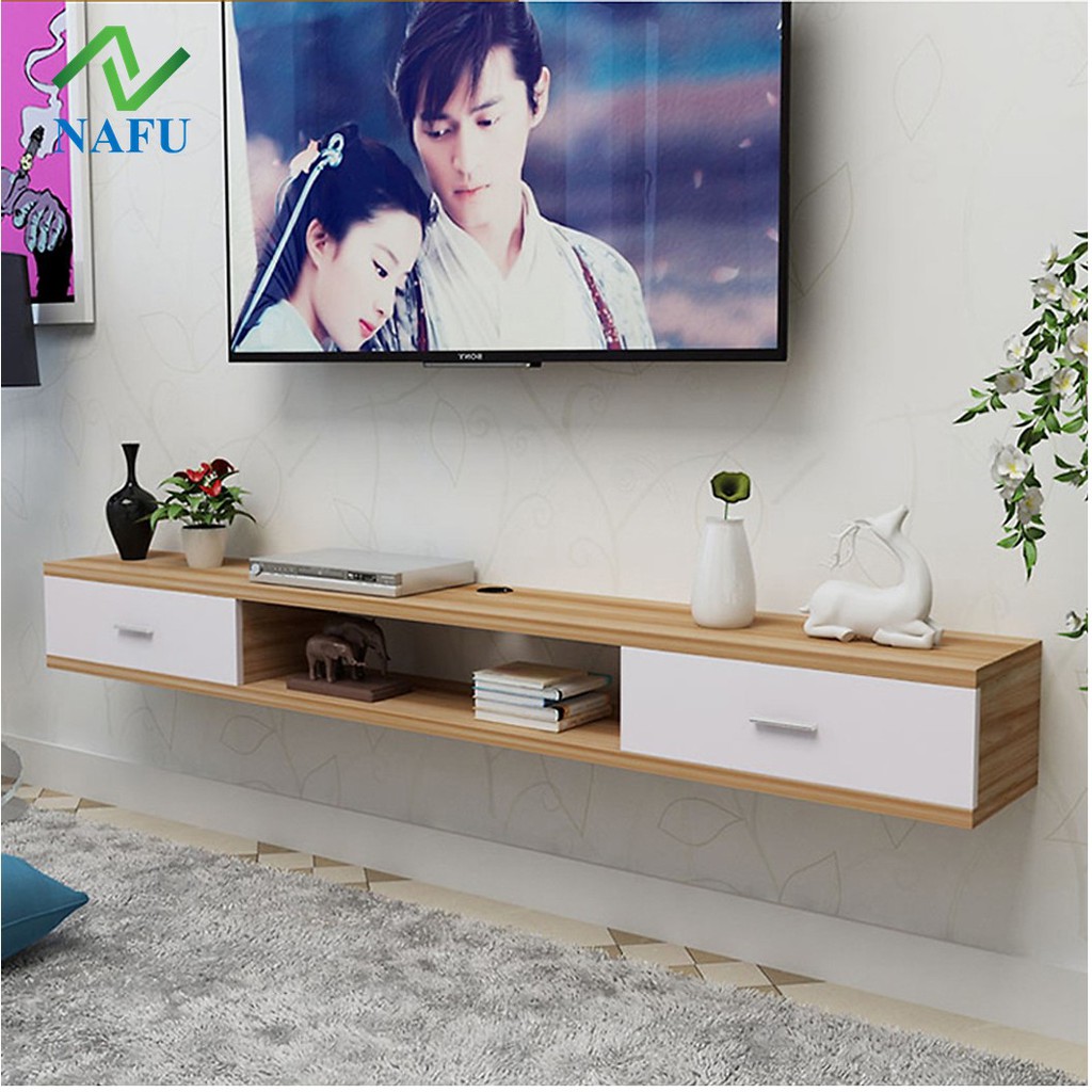 Kệ Tivi Treo Tường 2 Ngăn Kéo Tiết Kiệm Diện Tích Phong Cách Hiện Đại Vân Gỗ Sồi NAFU GP110
