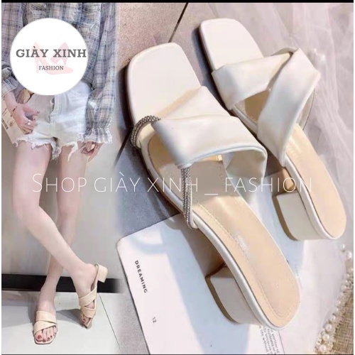 Dép cao gót quai đán thắt cute , Sandal cao gót vuông  phân Mã H333