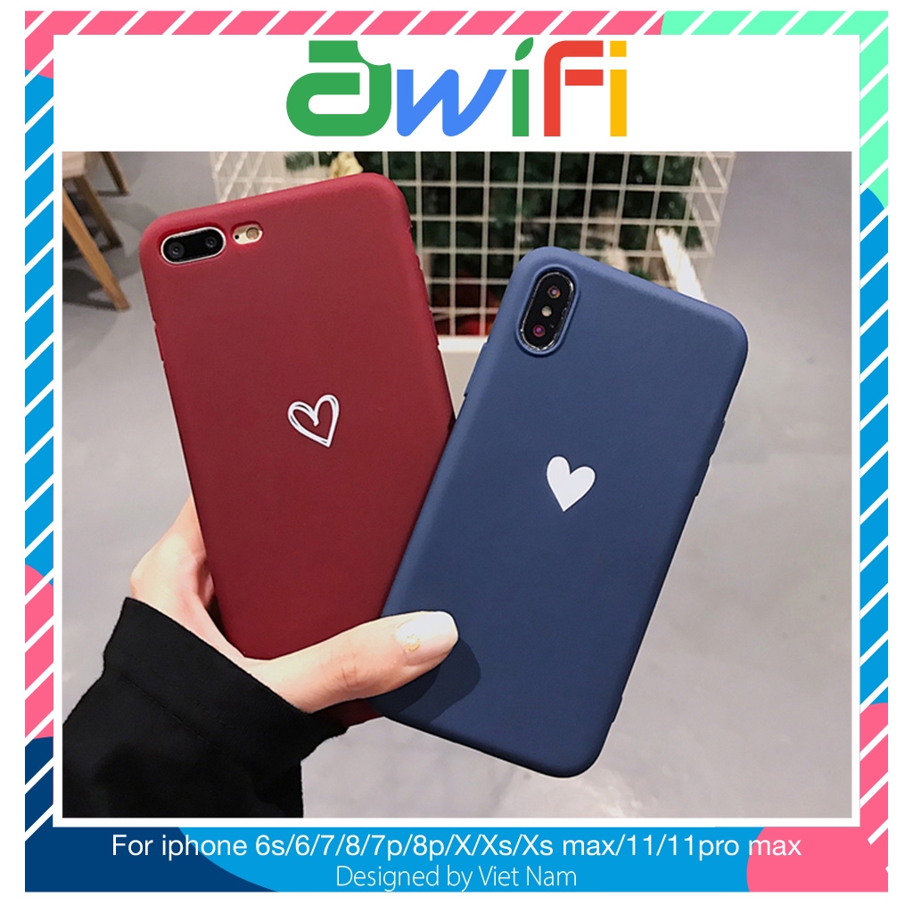 Ốp lưng iphone tim trắng trơn 5/5s/6/6plus/6s/6splus/7/7plus/8/8plus/x/xr/xs/11/12/pro/max/plus/promax - Awifi Case A4-5