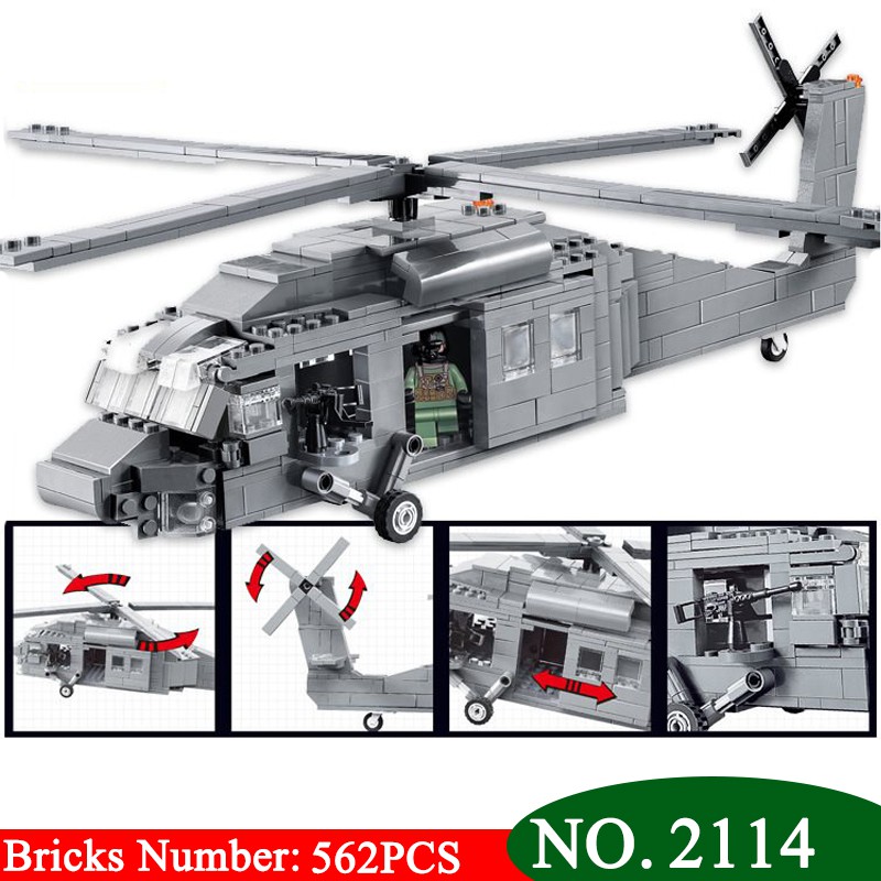 Đồ chơi Lắp ghép Mô hìnhTrực Thăng Quân Sự Diều Hâu Đen UH- 60 Black Hawk 2114