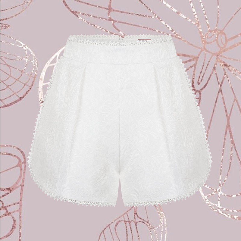 [Mã WABRTN02 giảm 10% ]Quần short gấm cạp lưng cao viền ren trắng tingoan STORMI SHORT