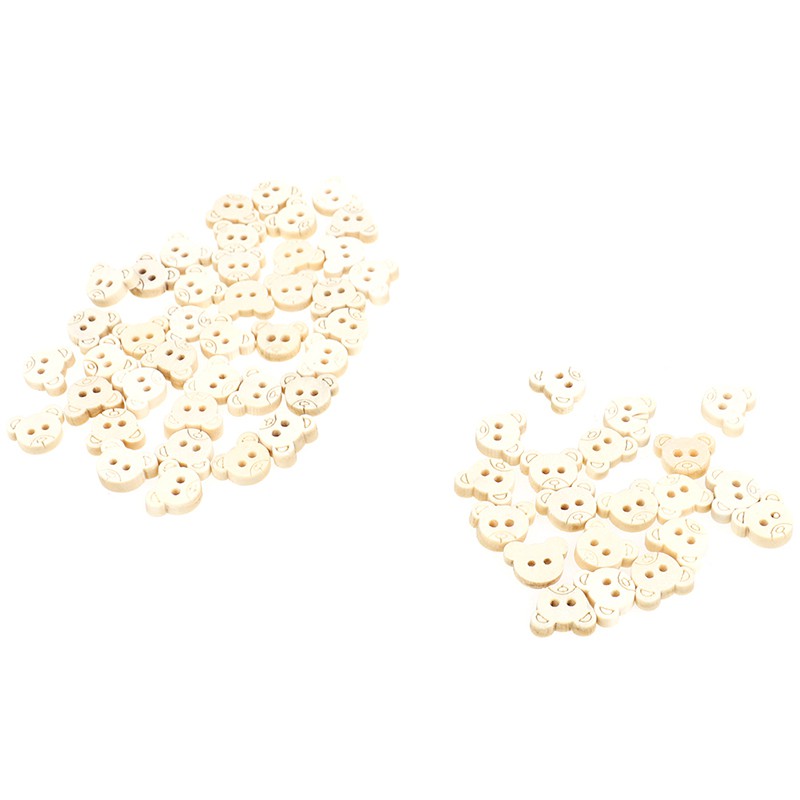 Set 20 Nút Gỗ 2 Lỗ Hình Gấu Teddy Dành Cho Trẻ Em