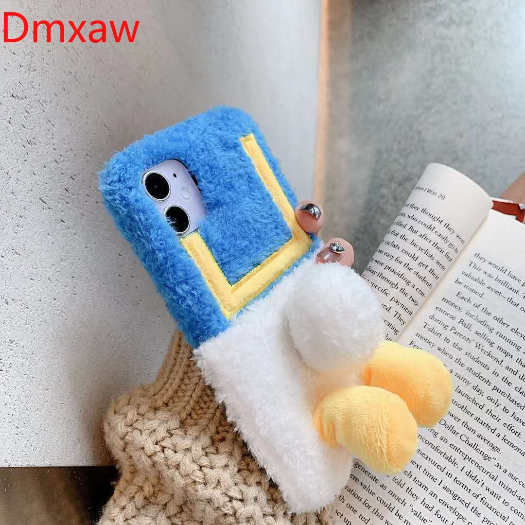 Cute Plush Case Realme C21 C20 V15 V13 V11 8 Pro 4G Q3 Pro GT Neo 5G Find X3 Pro Warm Case Donald Duck Carton Case