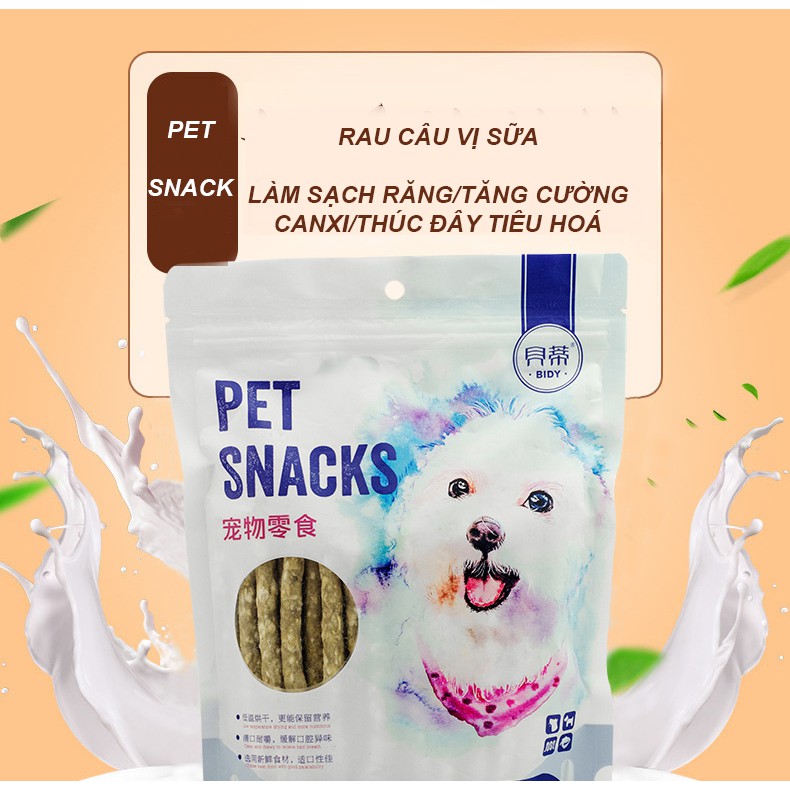 PET SNACKS ĐỒ ĂN VẶT RAU CÂU SỮA BỔ XUNG CHẤT XƠ ,KHOÁNG CHẤT THÚC ĐẨY TIÊU HOÁ SẠCH RĂNG LỢI THÚ CƯNG