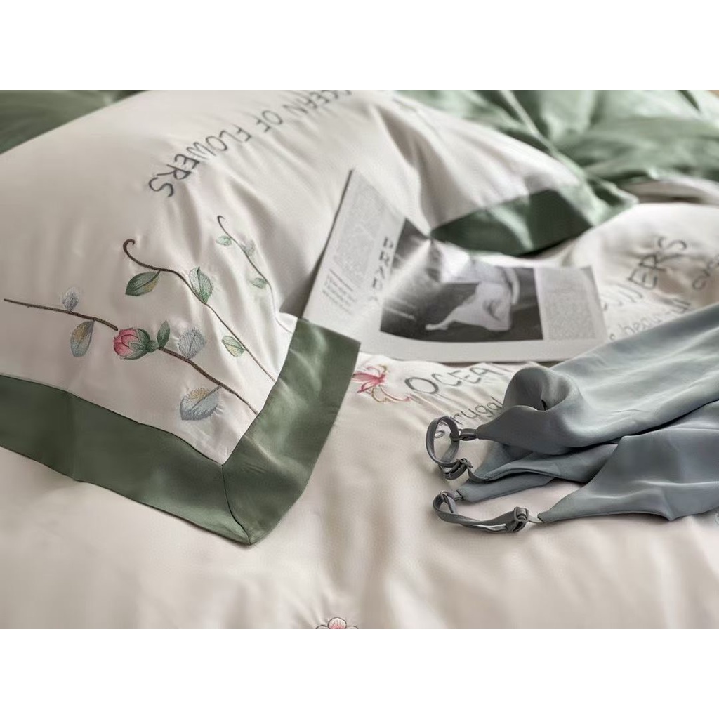 💐💐 Set Chăn Ga Gối Lụa Tencel Modal Thêu Hoa Thiên Nhiên 4 Món Mềm Mịn Chất Đẹp - Mã KG175 💐💐 | BigBuy360 - bigbuy360.vn