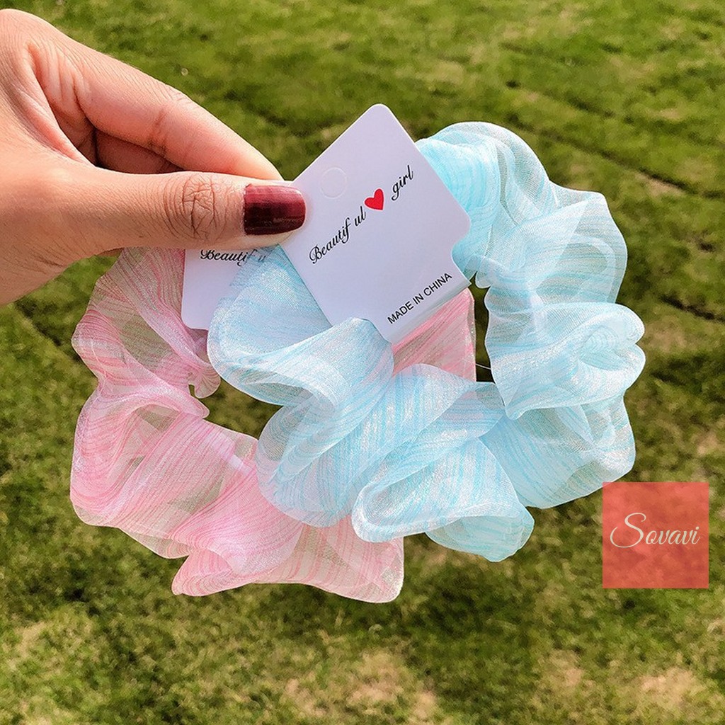 Chun buộc tóc scrunchy vải tơ bồng bềnh T020