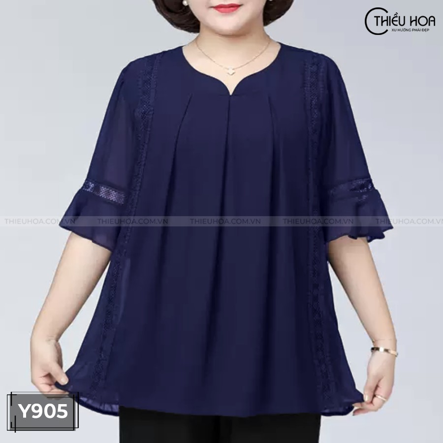 Áo Nữ Trung Niên Chiffon Phối Ren Tinh Tế Thiều Hoa Y905