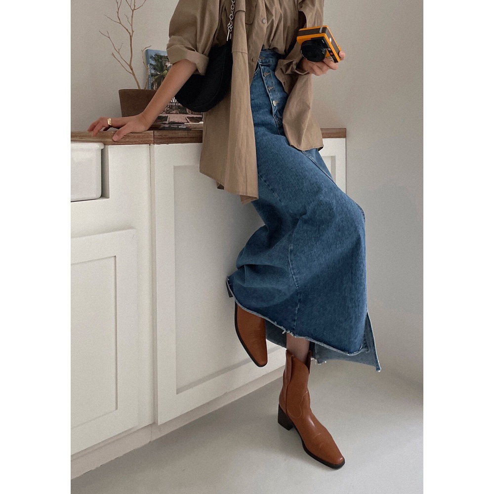 Chân Váy Bò Dài Ribe Maxi Denim Skirt LOOKNONE