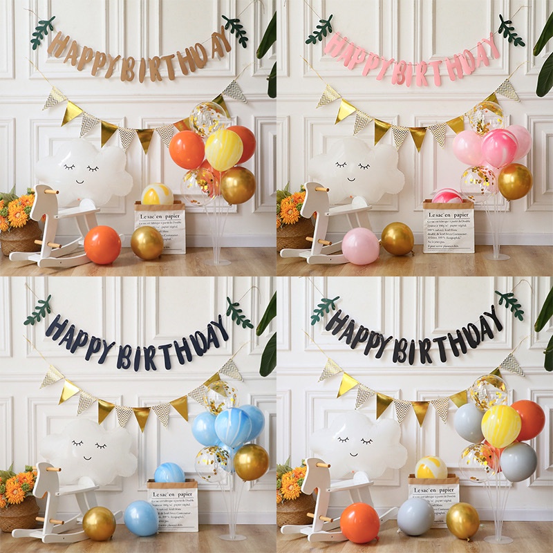 Set bóng trang trí sinh nhật , set cờ dạ trang trí  kiểu hàn quốc (TẶNG BƠM VÀ PHỤ KIỆN )
