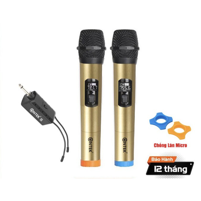 Bộ 2 micro Mic không dây hát Karaoke đôi, chuyên cho amply, loa kéo, hát gia đình Ontek E6,mic không dây