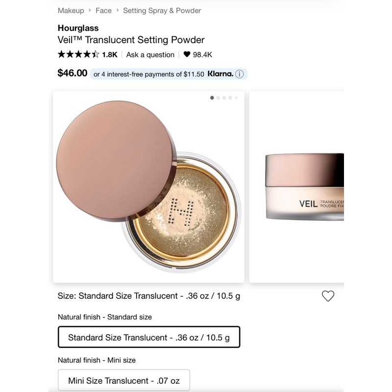 [MINI] Phấn phủ Hourglass veil translucent setting powder