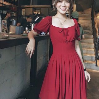 Đầm cổ U xếp li eo 3 màu
