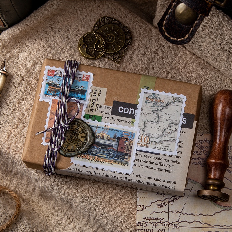 Sticker vintage phong cảnh tem hoa cổ điển trang trí sổ dán mũ bảo hiểm dán tường dán laptop set 30 miếng HD241-K72