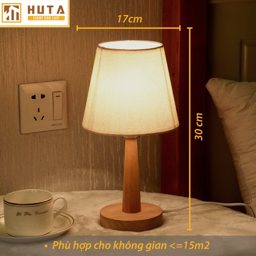 Đèn Ngủ Gỗ Để Bàn, Chao Vải, Bóng Led E27, Dùng Trang Trí Decor, Phong Cách Vintage, Mã G2 – HUTA Shop