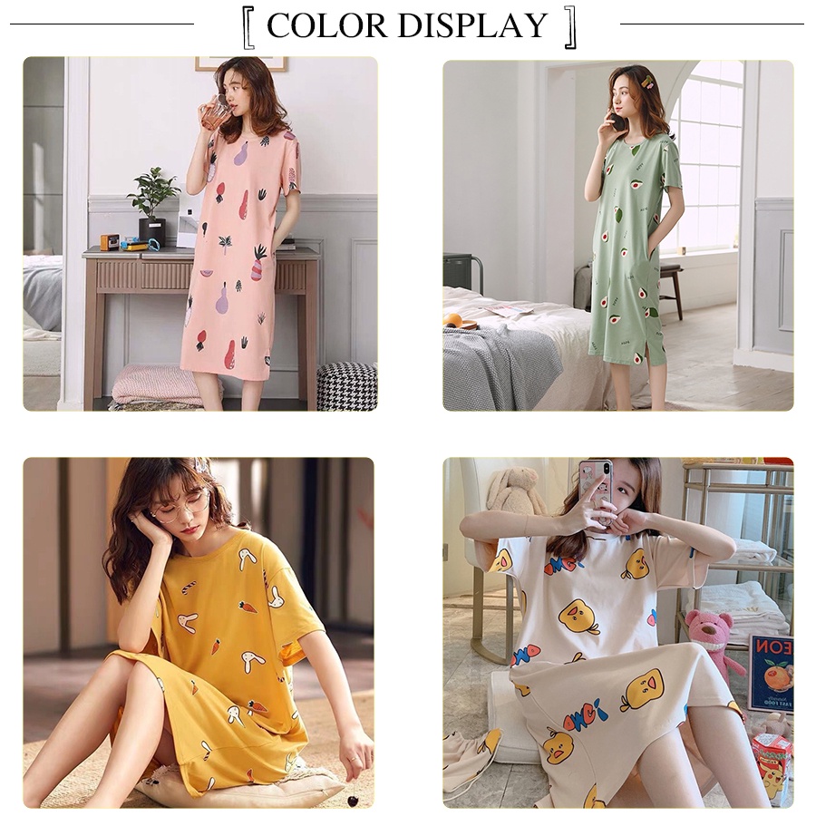 Váy Ngủ Cộc Tay Mặc Nhà Đầm Ngủ Dáng Suông Chất Cotton Mềm Mát Latozia BĐN12