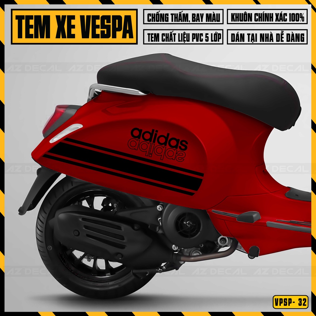 Tem Chế Mẫu Adidas Dán Xe Vespa Sprint / Primavera | VPSP32 | Decal Rời Trang Trí Xe Dễ Dán, Nhiều Lựa Chọn Màu