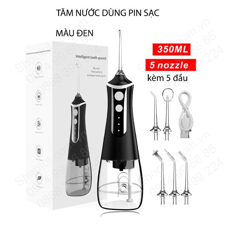 Tăm nước dùng pin sạc kèm 5 đầu xịt áp lực cao, 3 chế độ phun xịt