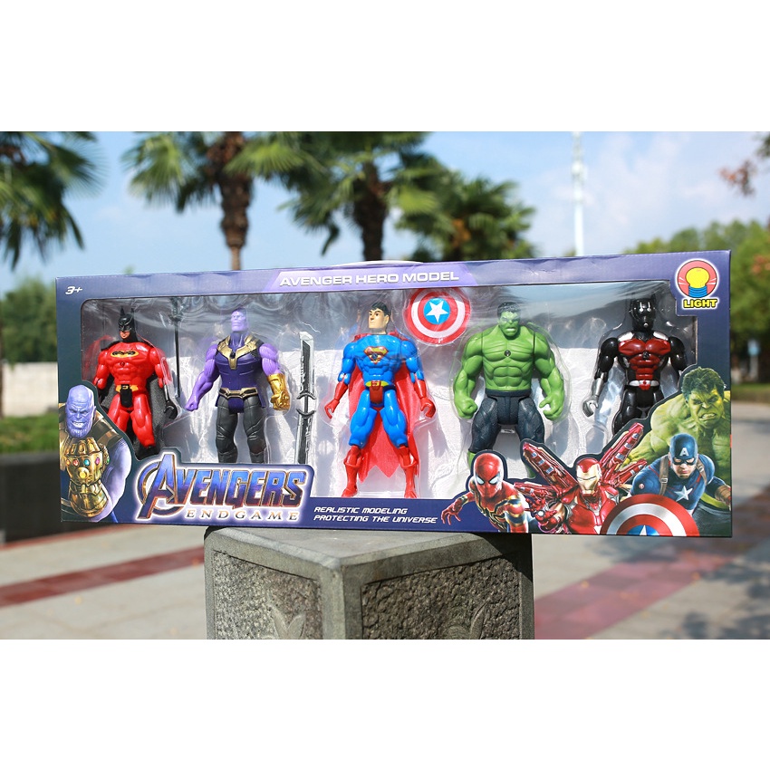 (hàng Sẳn TP.HCM) Bộ đồ chơi biệt đội siêu anh hùng avengers (5 nhân vật :Super man, Hulk, Ant Man, Bat Man, Thanos)