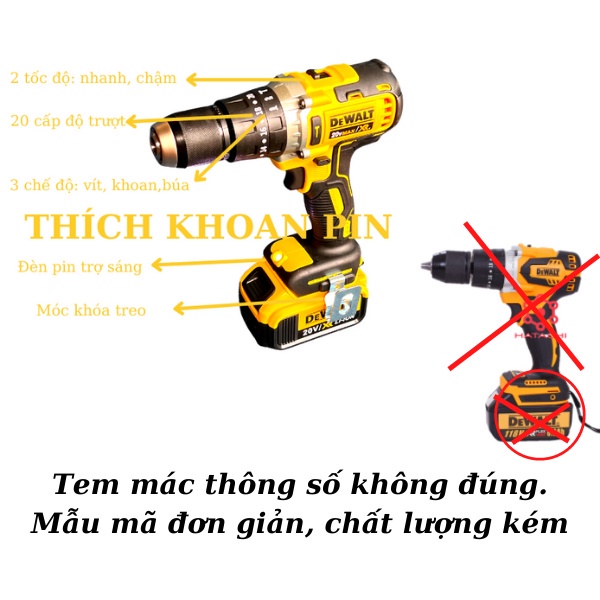 Máy khoan pin cầm tay Dewalt 20v động cơ không chổi than 3 chức năng - có búa, đầu auto lock thép 13mm, 100% lõi đồng