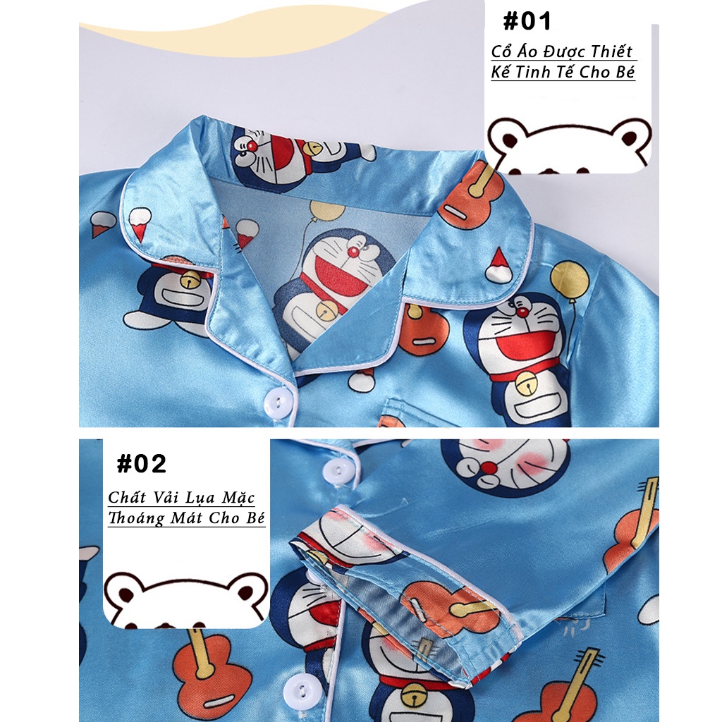 Bộ quần áo trẻ em in hình Doreamon cho bé trai bé gái, đồ bộ ngủ Pijama lụa dai tay cute cho bé từ 6-27kg-trangstore