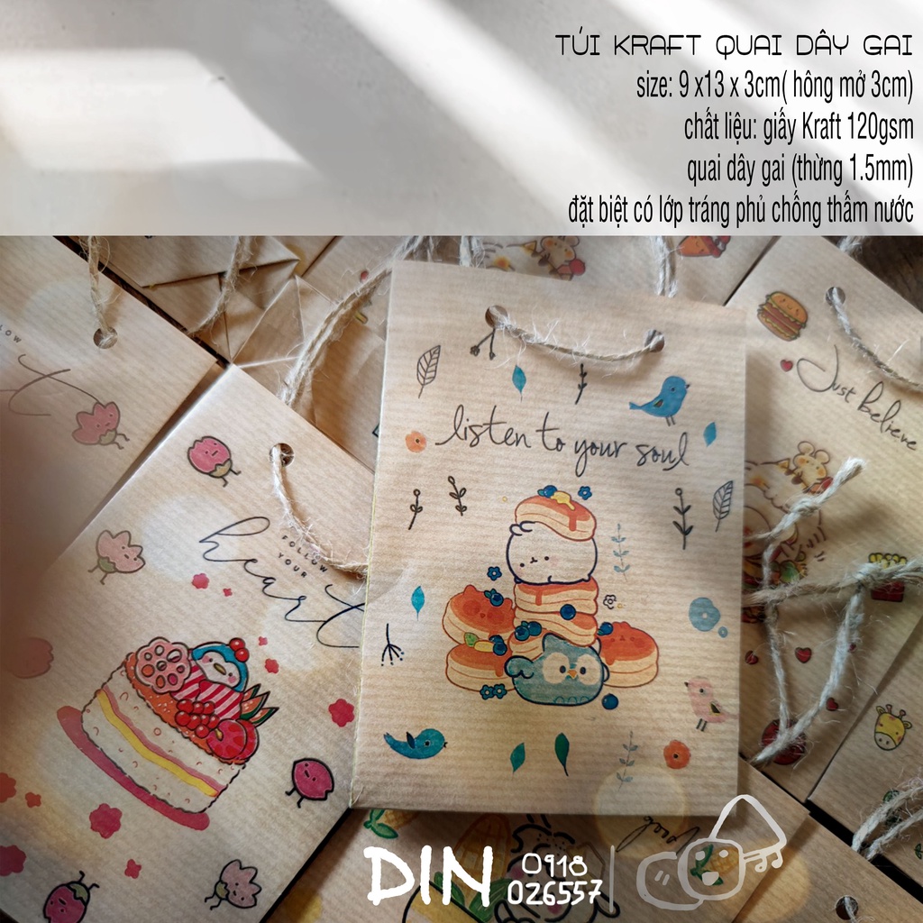 Combo 50 Túi giấy mini kraft 9*13*3cm TGK9133 - DIN Store