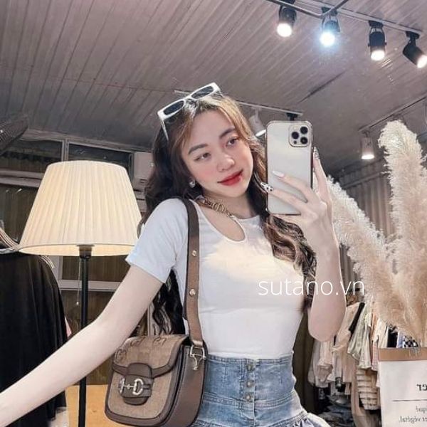 Áo phông kiểu nữ chất zip co giãn phối khuy khóa cổ sang chảnh lịch sự A605 SUTANO