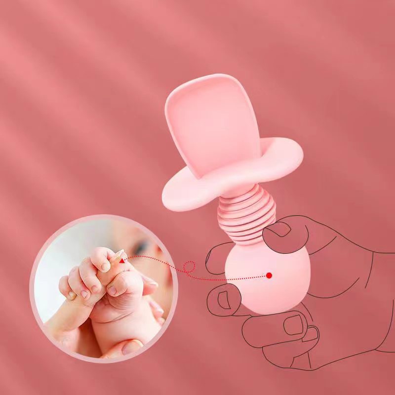 Bộ Muỗng Nĩa Bằng Silicone Mềm Tay Cầm Ngắn Dành Cho Trẻ Em