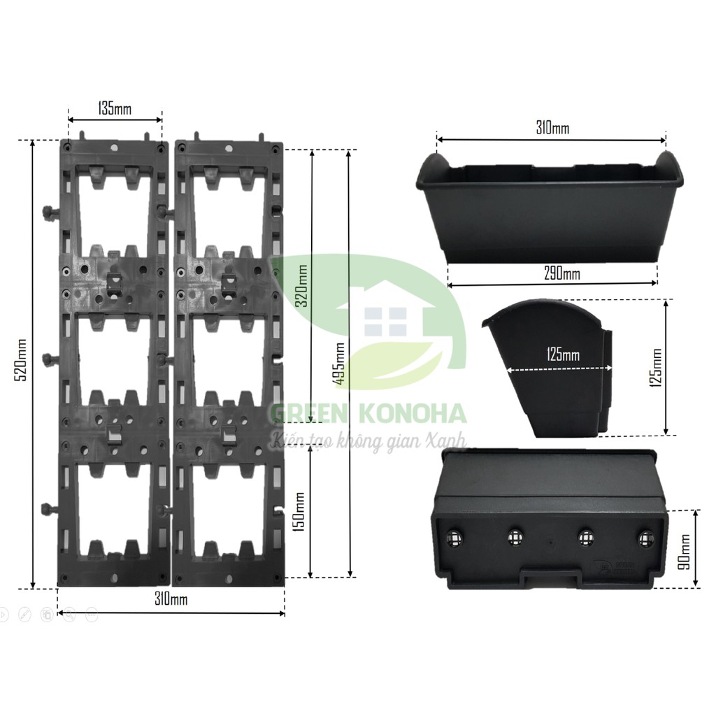 Module Khung Chậu Đôi TRỒNG RAU, TRỒNG CÂY GREEN KONOHA