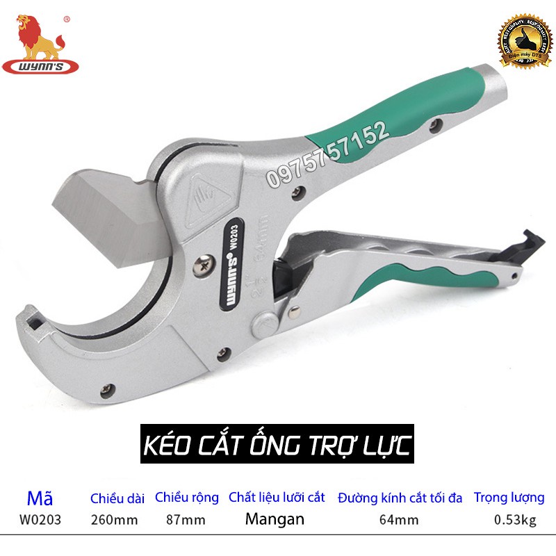 Kéo cắt ống nước trợ lực cao cấp WYNN'S, dao cắt ống nhựa PVC, PPR, PE 64mm, thép Nhật Mangan siêu sắc