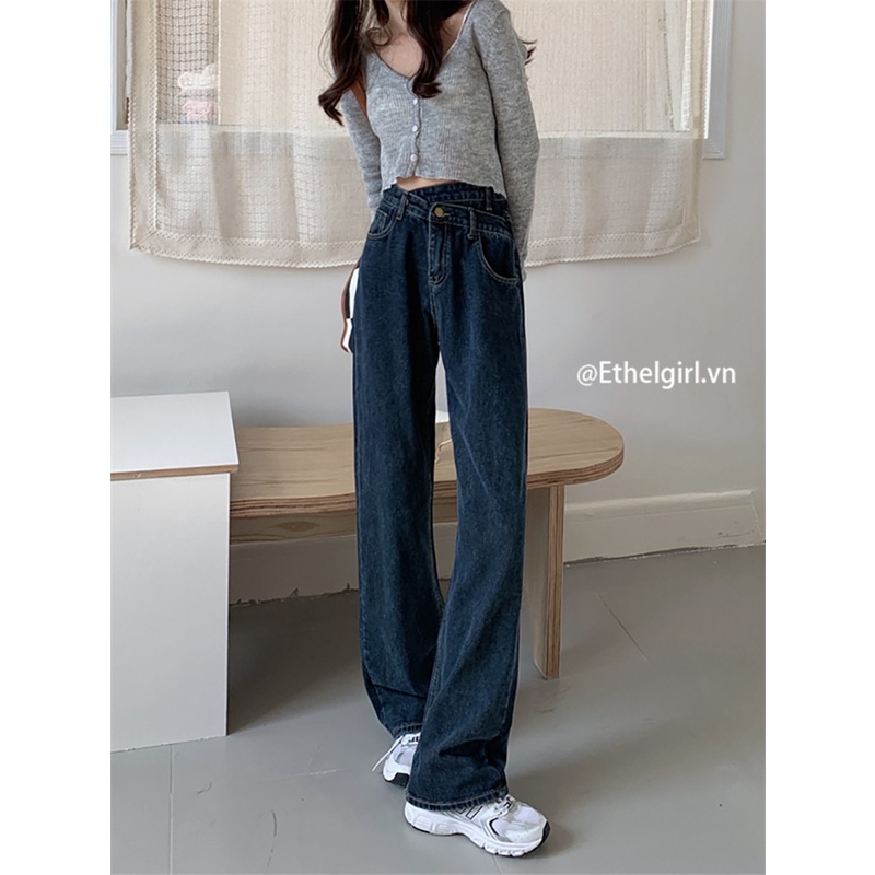 Quần Jean Nữ Lưng Cao Ống Rộng Phong Cách retro Mỹ