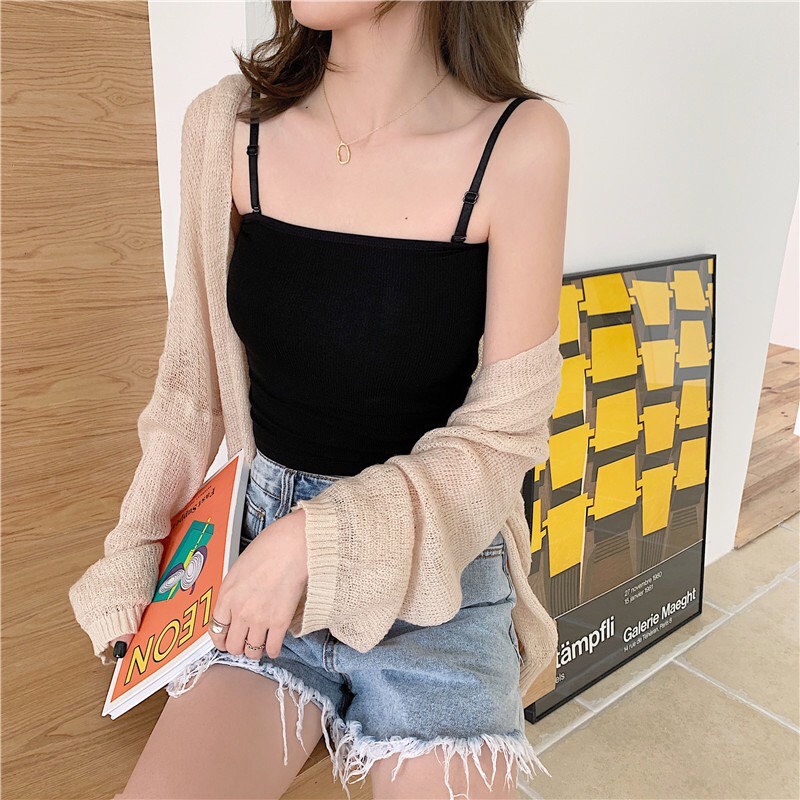 Áo 2 dây nữ 4Basik có nút điều chỉnh chất thu tăm co giãn siêu xinh 2S02