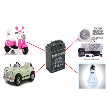 Ắc quy khô Sunca 6V4,5Ah cho quạt tích điện,đèn lưu điện,đồ chơi trẻ em...