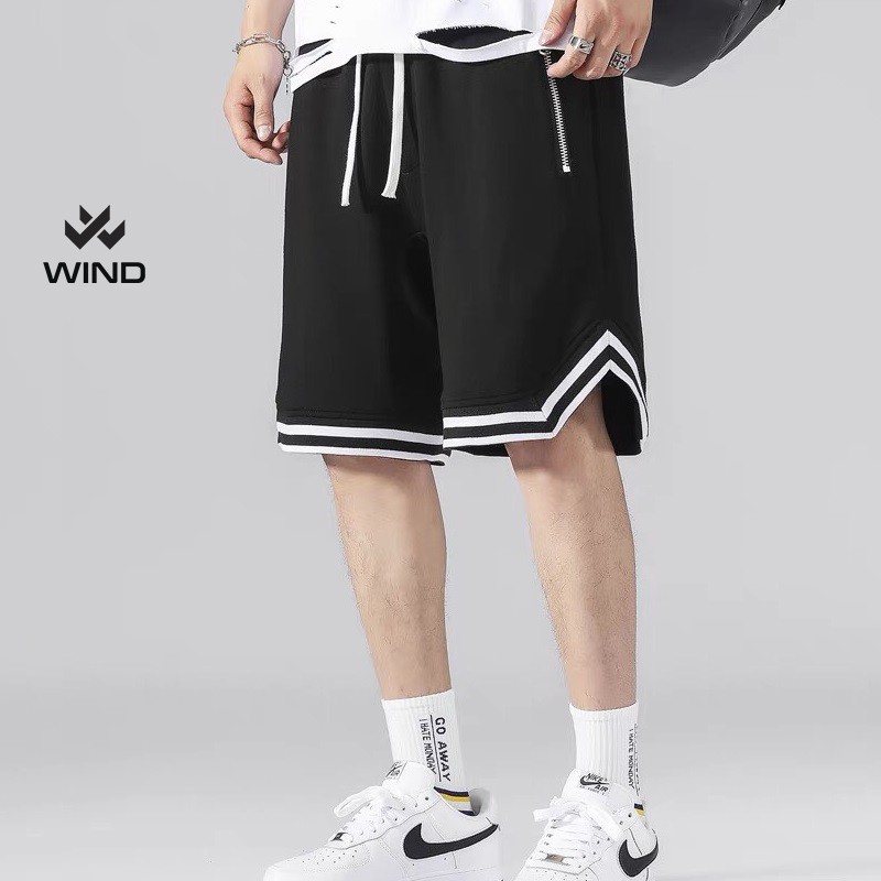 Quần short bóng rổ WIND unisex thể thao chữ V lửng nam nữ mặc nhà ulzzang