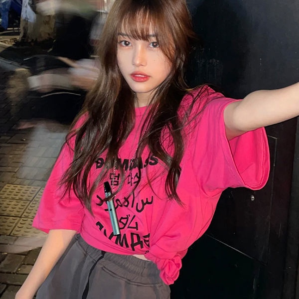 COZOK Áo Thun Tay Ngắn Cổ Tròn Dáng Rộng In Chữ Thời Trang Hàn Quốc Trẻ Trung