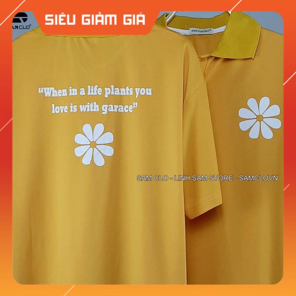 Áo thun Polo tay lỡ nữ SAM CLO form rộng phông freesize unisex mặc đi học, cặp, nhóm, lớp in hình hoa cúc