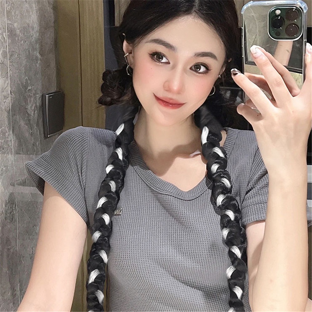Bộ 2 Tóc Giả Thắt Bím Đuôi Ngựa Dài 70CM Phong Cách Punk Hip Hop Thời Trang Cho Nữ