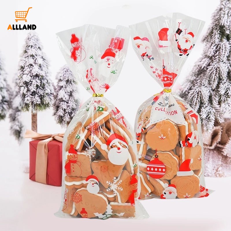 Set 50 Túi Nhựa Đựng Kẹo In Họa Tiết Giáng Sinh Hoạt Hình Dễ Thương