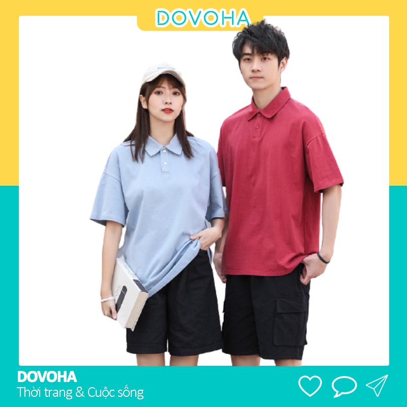 Áo thun polo nam nữ unisex fom rộng tay lỡ có cổ cotton hàng Quảng Châu DOVOHA AT04