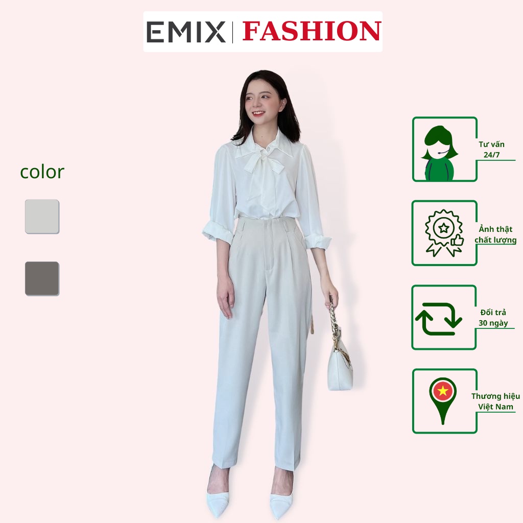 Quần baggy cạp liền kèm beggi EMIX (4 màu), basic, dáng dài, cạp cao, form vừa, triết eo, chất ruby 561