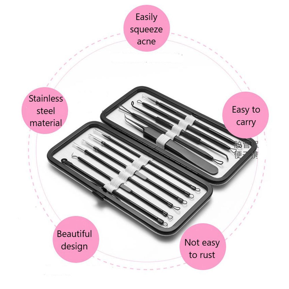 [Hàng mới về] Set dụng cụ loại bỏ mụn đầu đen hai đầu bằng thép không gỉ chăm sóc da có hộp đựng dành cho nữ