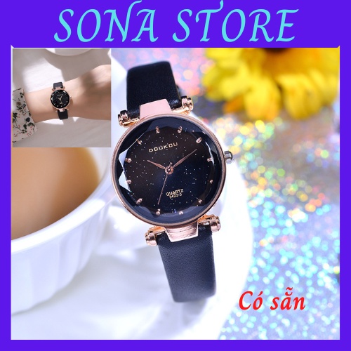 Đồng hồ nữ dây da chính hãng Doukou mặt tròn đẹp giá rẻ thời trang Hàn Quốc cao cấp chống nước chống xước nhỏ sang DH4