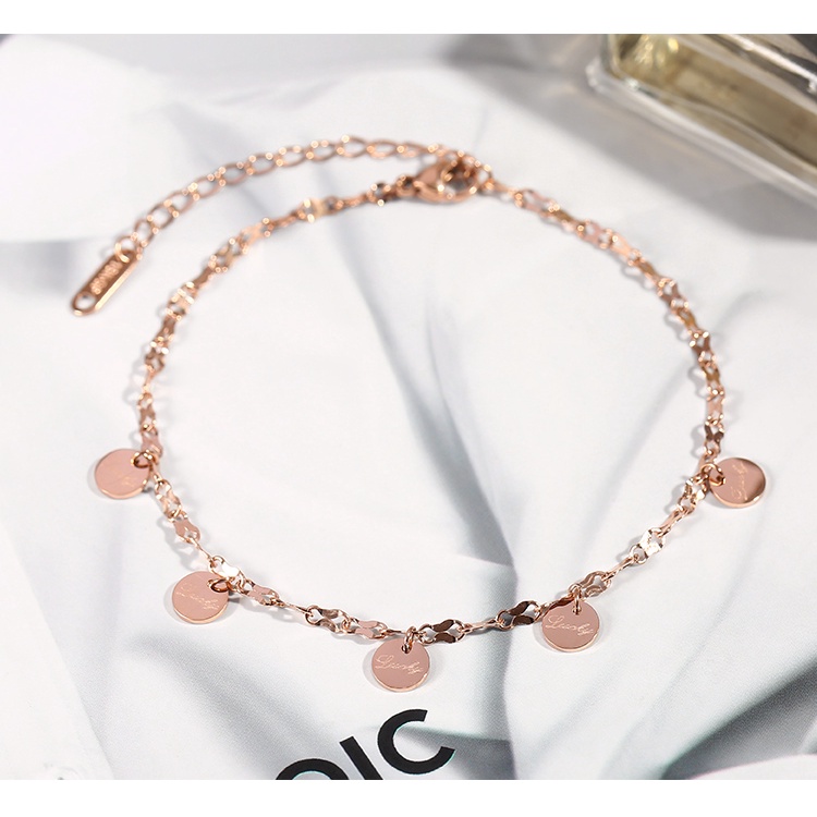 Lắc chân nữ titan dây dẹp thẻ tròn lucky H14-111 - CAM KẾT KHÔNG GỈ, KHÔNG BAY MÀU - BẢO HÀNH 12 THÁNG