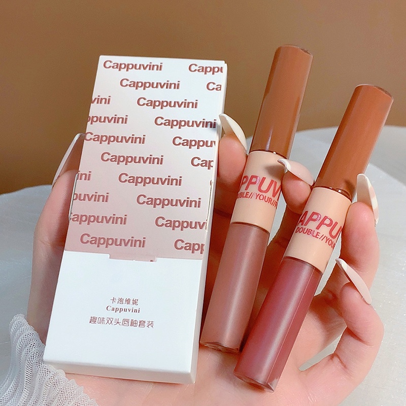Son Kem 2 Đầu Cappuvini Son Môi Hai Đầu Dưỡng Ẩm Chống Thấm Nước YR