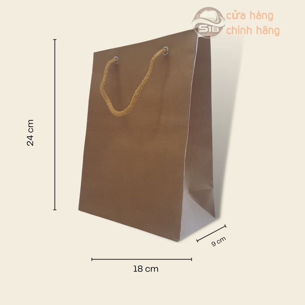 túi giấy đựng quà-kraft có quai-túi giấy xi măng gói quà tặng- siêu dày-màu nâu size chuẩn S18
